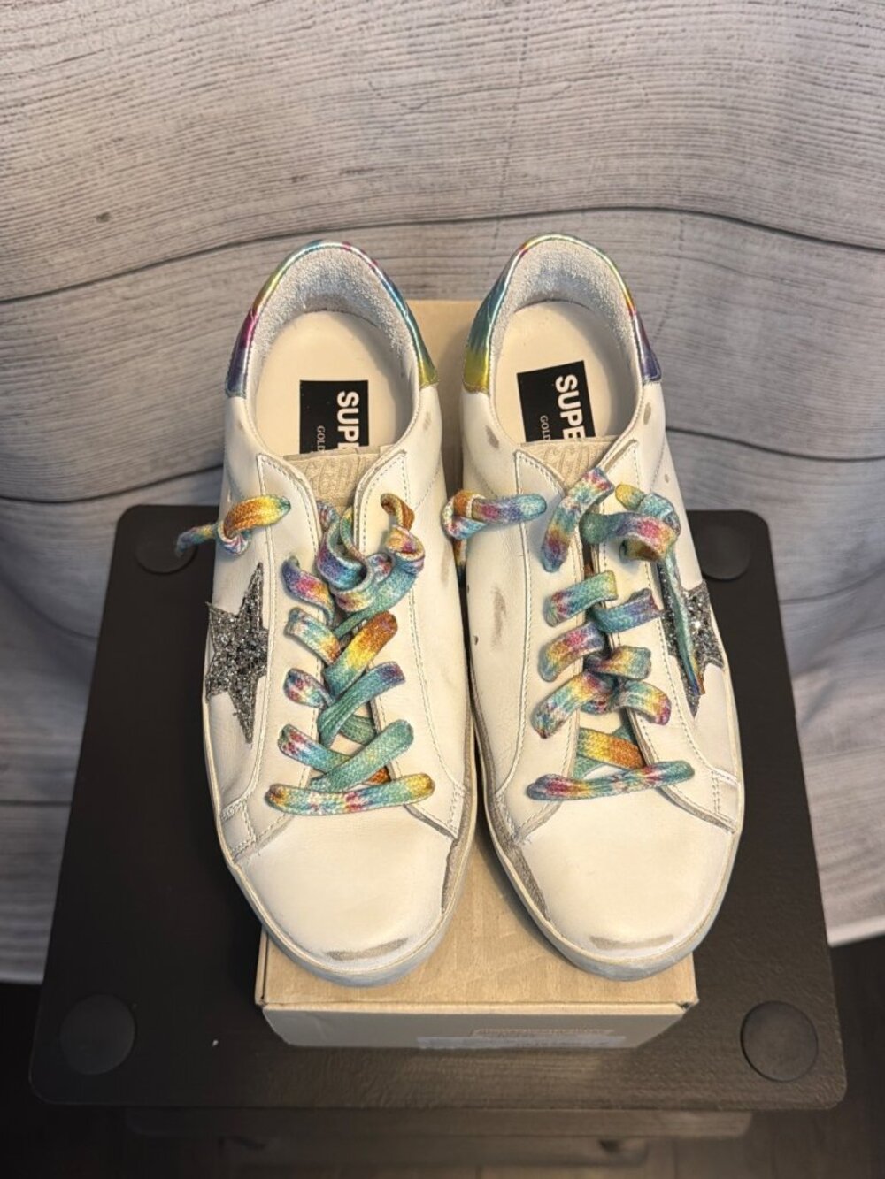 NIB RARE Golden Goose Glitter Star Tie-Dye Super-Star Sneakers Size 38